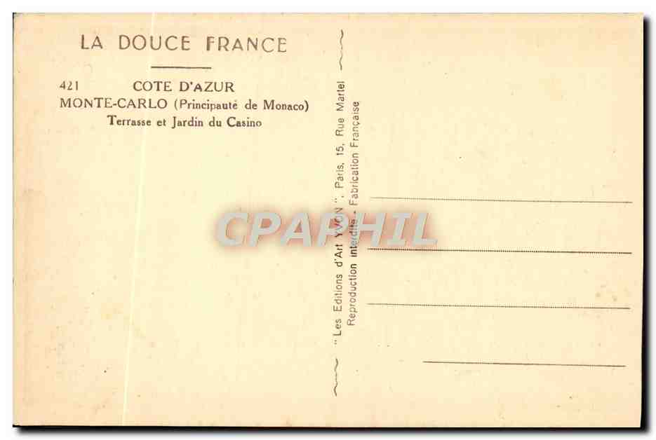 CPA Monaco Monte Carlo Terrasse et jardin du casino — Rückseite
