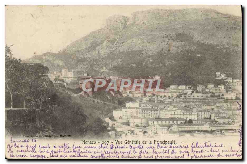 Monaco — Vue Générale de la Principauté — Phototypie E. Lecour — Marsan