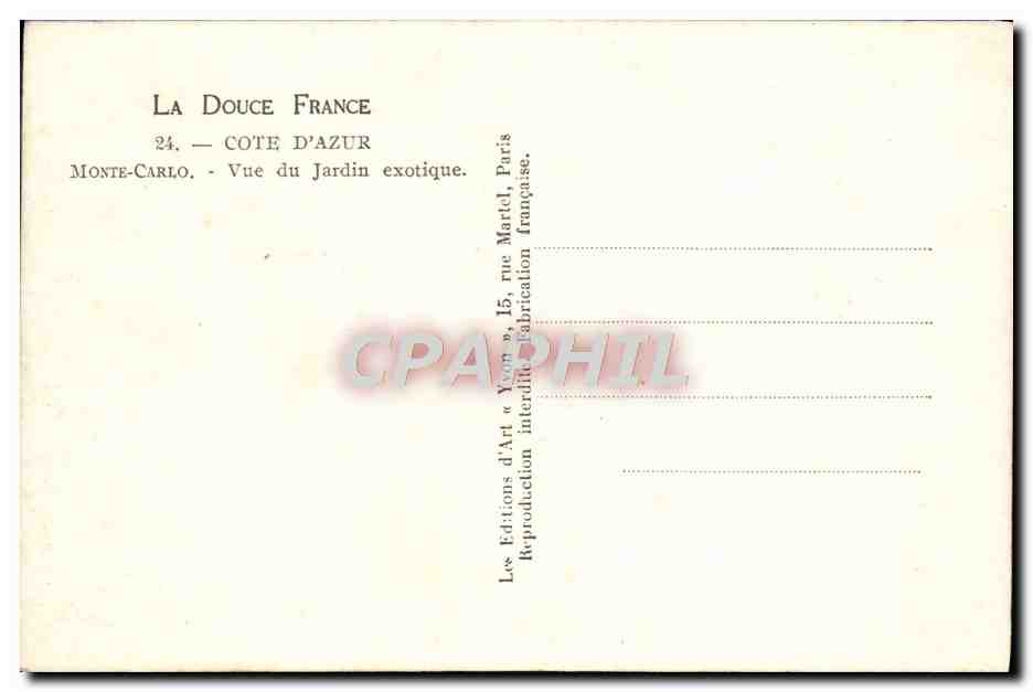 CPA Monte Carlo Vue du jardin exotique — Rückseite