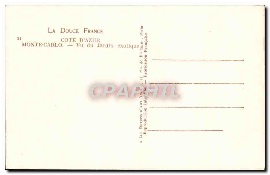 CPA Monte Carlo Vu du jardin exotique — Rückseite
