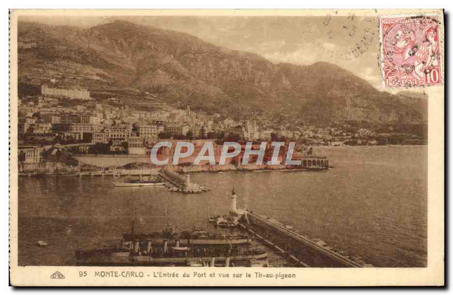 Monte-Carlo - L'Entrée du Port et vue sur le Tir-au-pigeon — éditeur non visible, n° de série 95