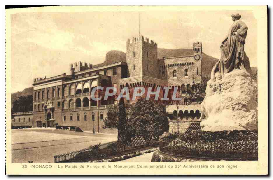CPA Monaco Le palais du prince et le monument commemoratif du 25eme anniversaire de son regne