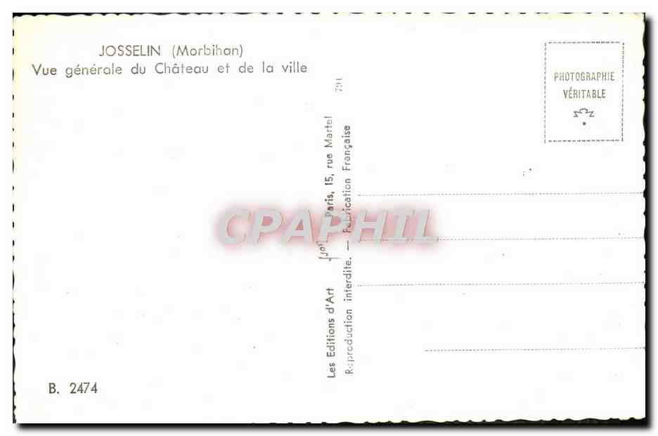 CPM Josselin Vue Generale du Chateau et de La Ville — Rückseite