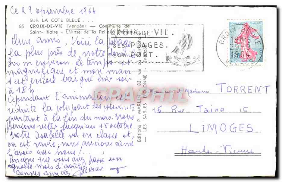 CPM Croix de Vie Commune de Saint Hilaire L'anse de la Pelle a Parteau — Back