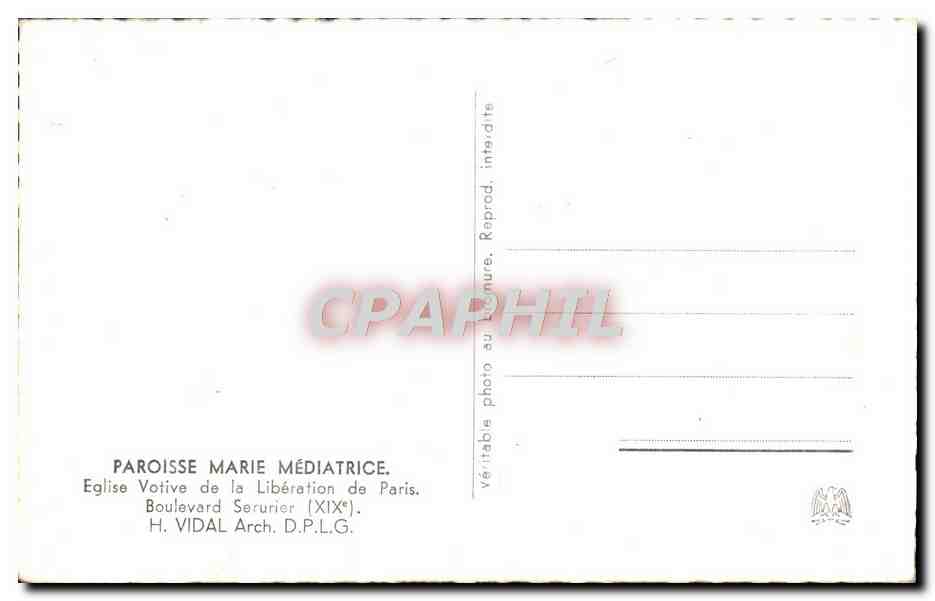 CPM Paroisse Marie Mediatrice Eglise Vative de la Liberation de Paris Boulevard Serurier — Rückseite