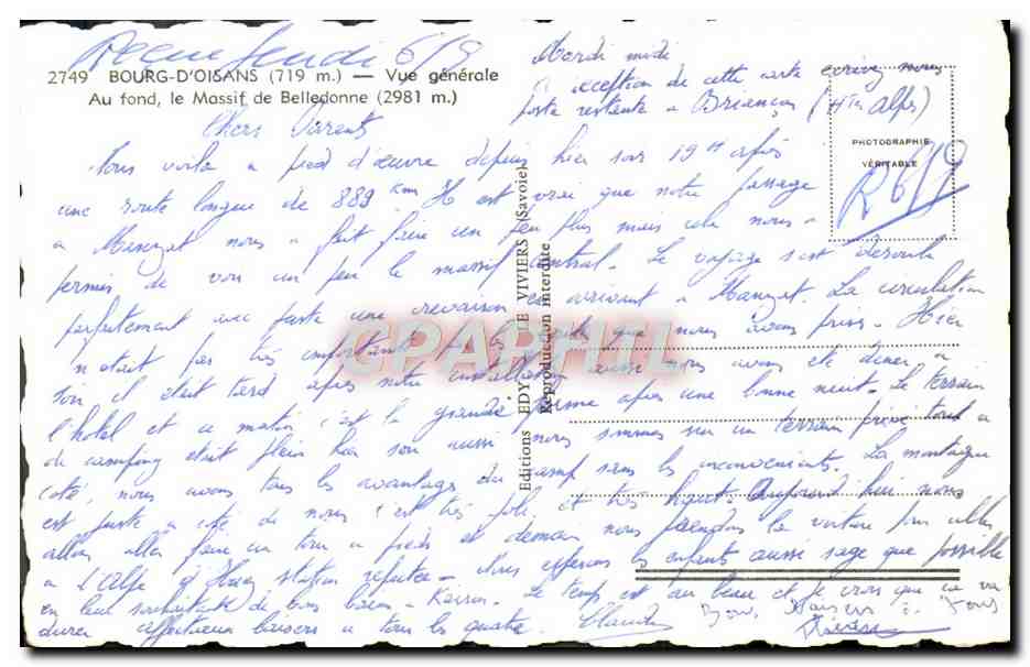 Bourg-d'Oisans — Vue générale — Éditions Viviers — Rückseite