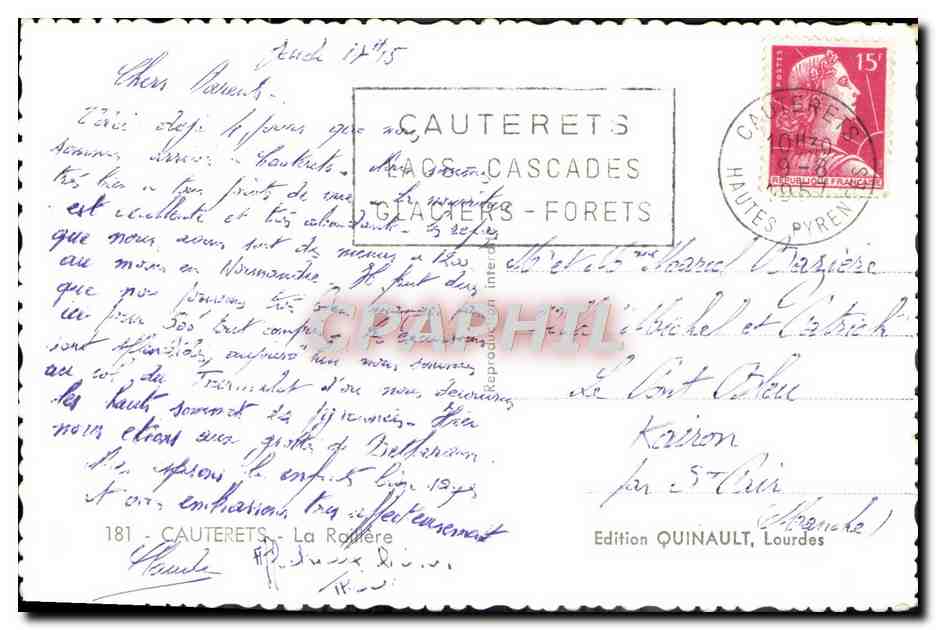 Cauterets — Les Cascades, Glaciers, Forêts — Édition Quinault, Lourdes — Reverso