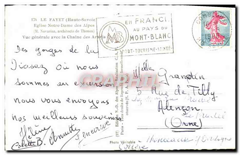 CPM Le Fayet Eglise Notre Dame des Alpes Vue generale avec la chaine des Alpes — Rückseite