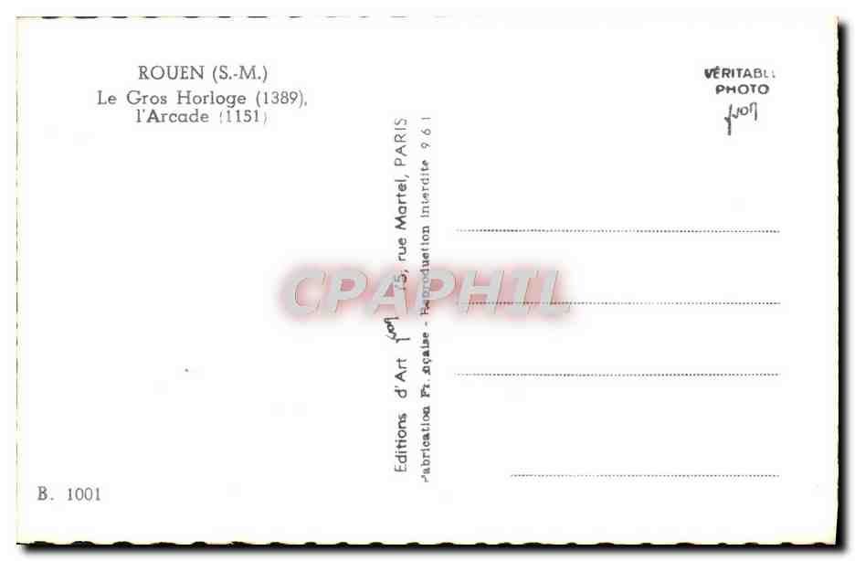 CPA Royan La Grosse Horloge L'Arcade — Verso