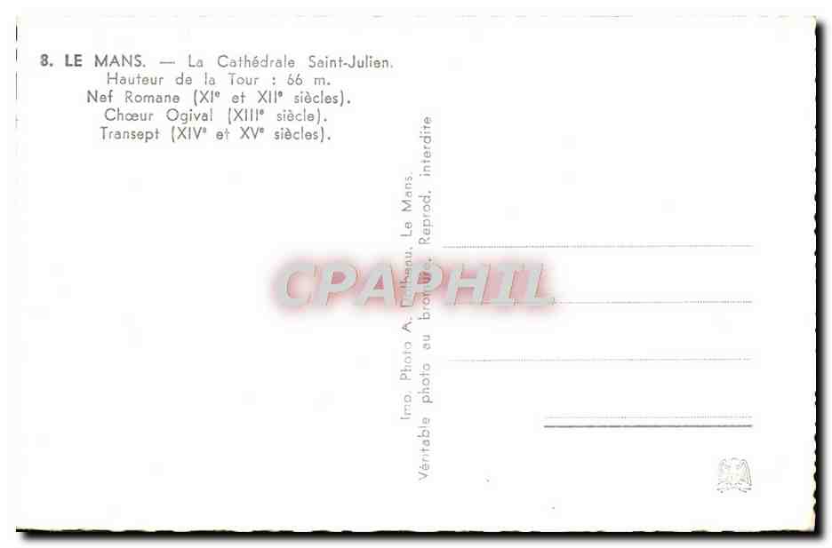 Le Mans — La Cathédrale Saint-Julien — Éditeur A. Dethanu, n°3 — Verso