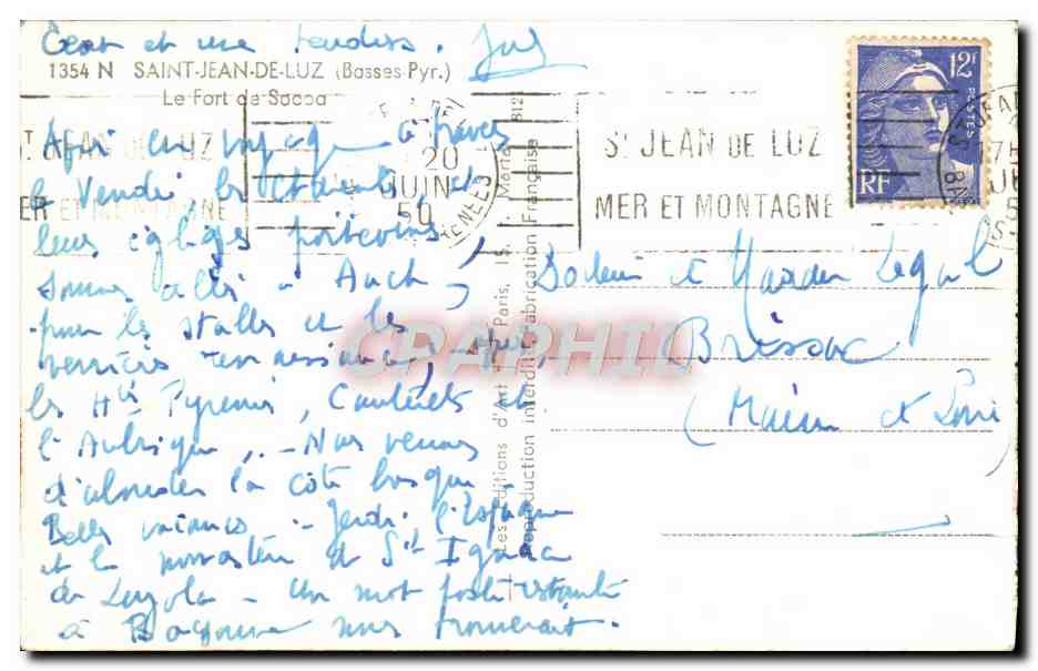 CPM Saint Jean De Luz Le Fort de Socoa — Verso
