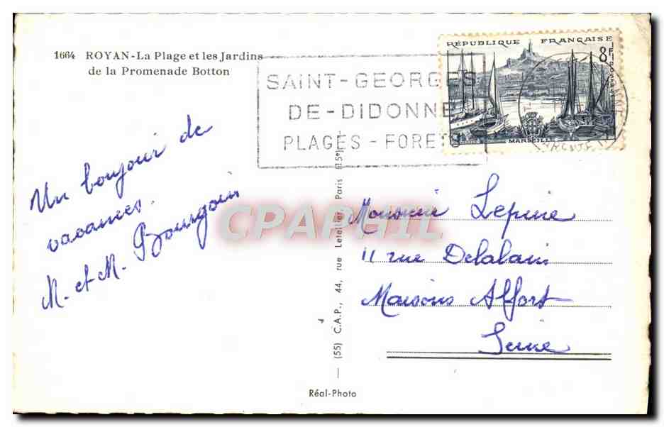 CPM Royan La Plage et Les Jardins De La Promenade Botton — Rückseite