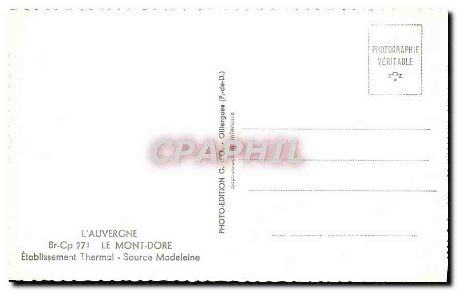 CPM Le Mont Dore Etablissement Thermal Source Madeleine — Verso