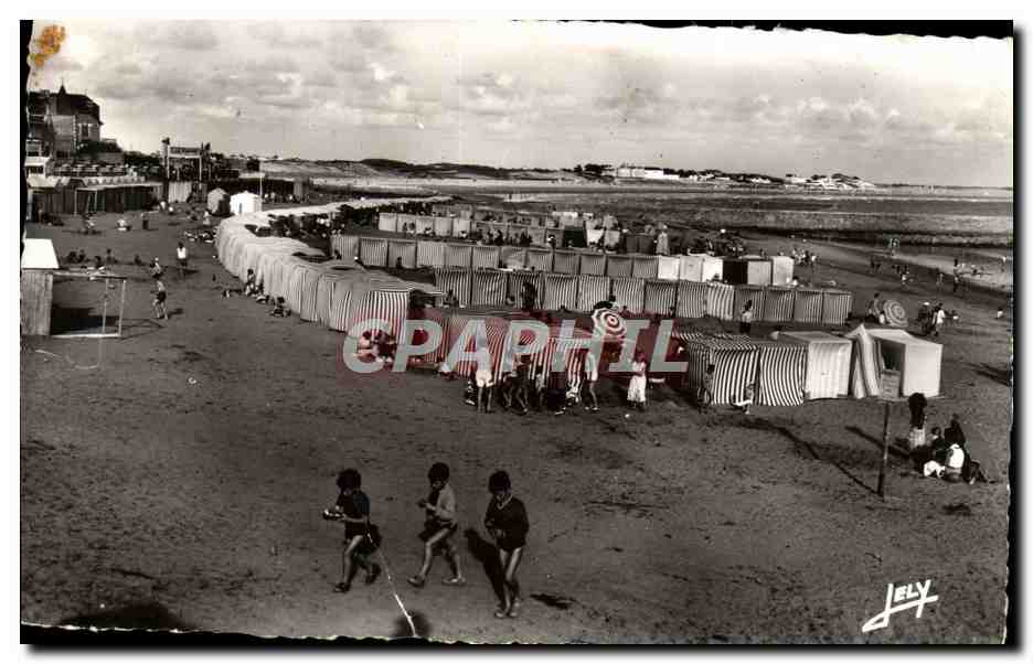 Plage de Croix-de-Vie — vue de la plage avec cabines rayées — Éditions Jehly-Poupin