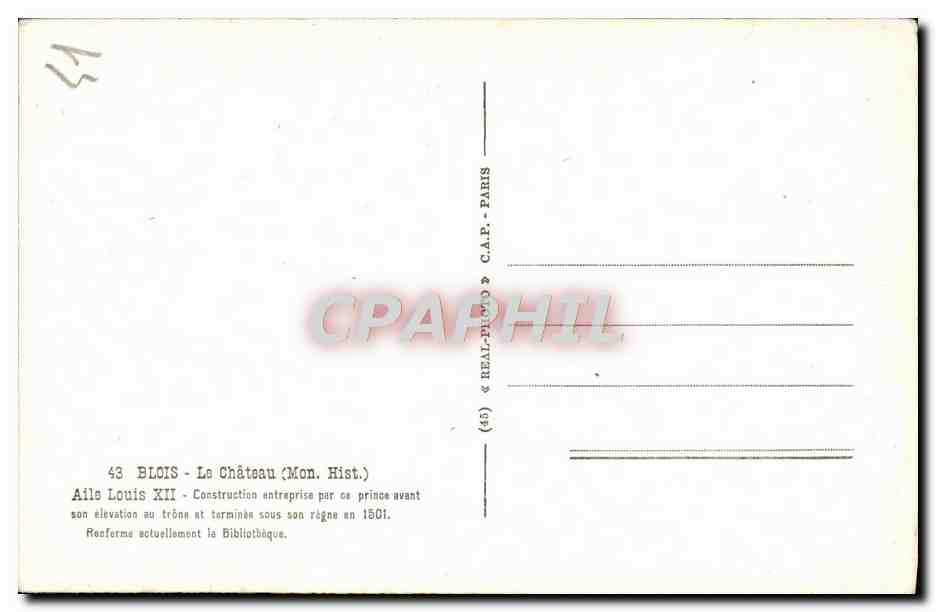 CPM Blois Le Chateau Aile Louis XII — Verso