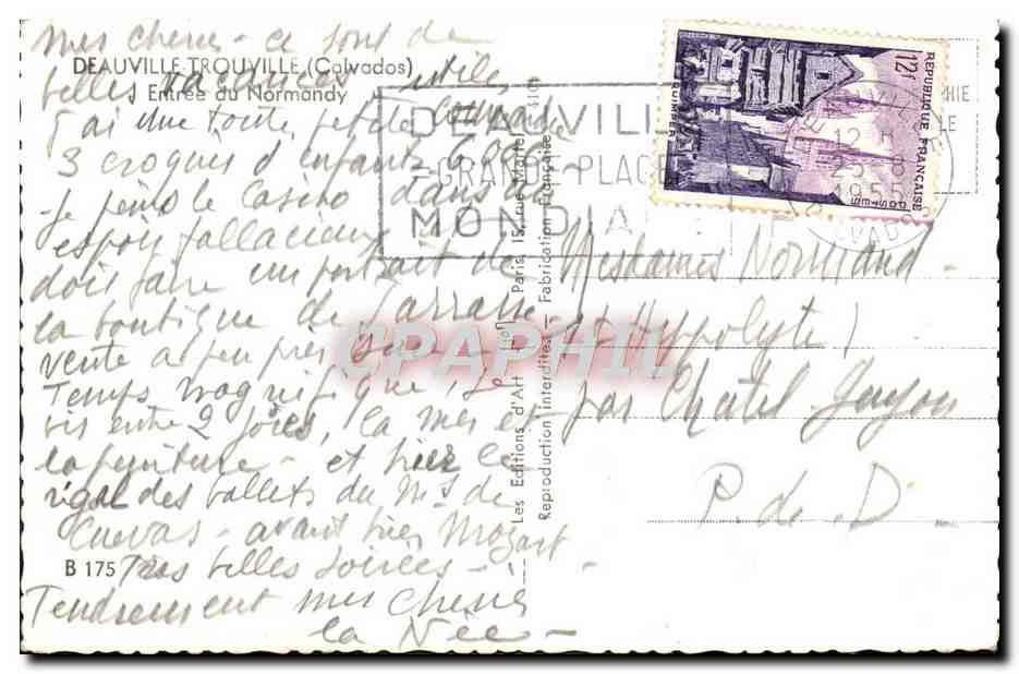 Deauville — Entrée du Normandie — Les Éditions de l'Art Interprétatif — Verso