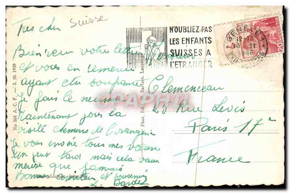 CPA Geneve Pont du Mont Blanc et Ile Rousseau — Rückseite