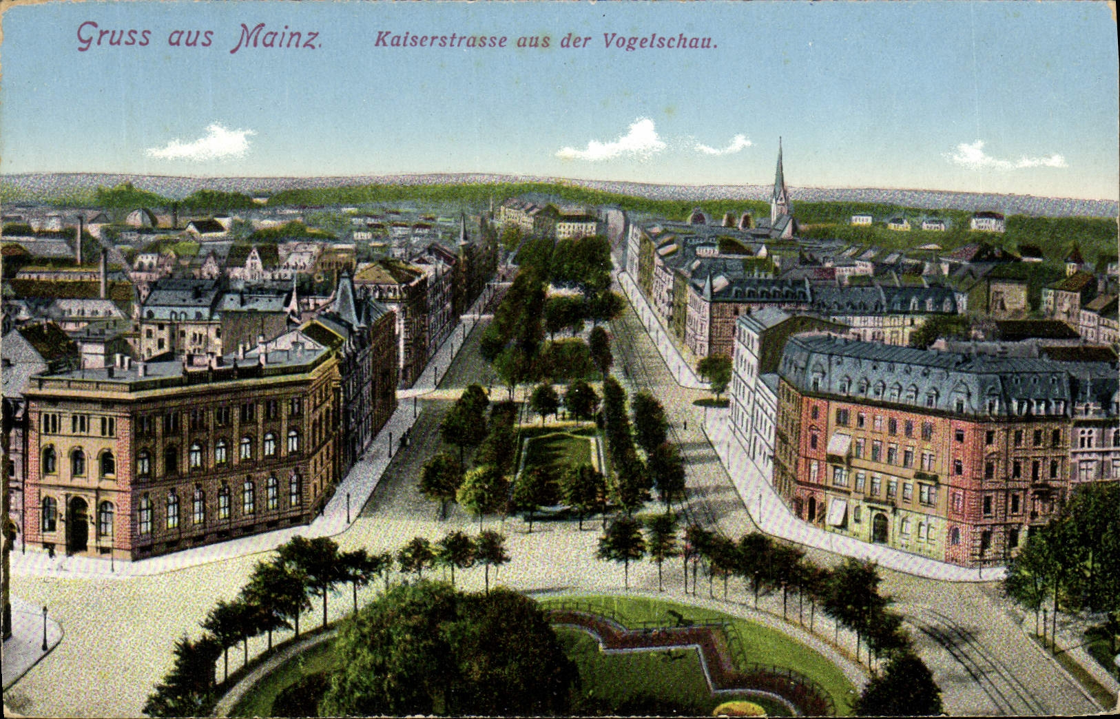 Mainz — Kaiserstraße vue depuis la Vogelschau — éditeur K.S.M. n° 820