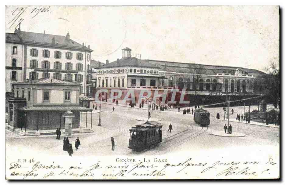 CPA Geneve La Gare Tramway