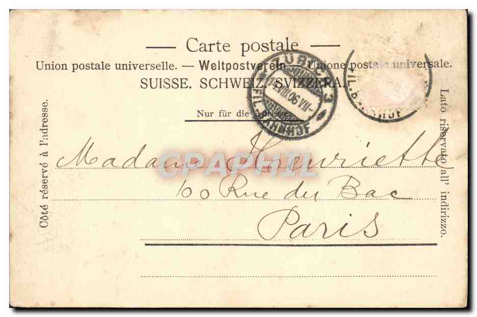 Paradeplatz — Zurich — éditeur J. R. n° 8053 — Verso