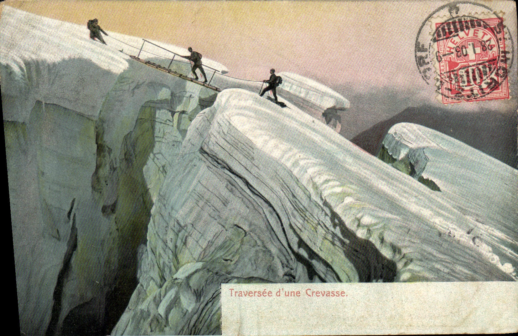 CPA Traversee D'Une Crevasse Alpinisme suisse