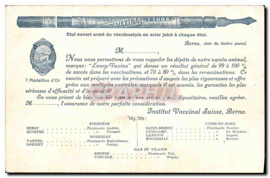 CPA Berne Publicite Institut Vaccinal suisse Berne — Rückseite