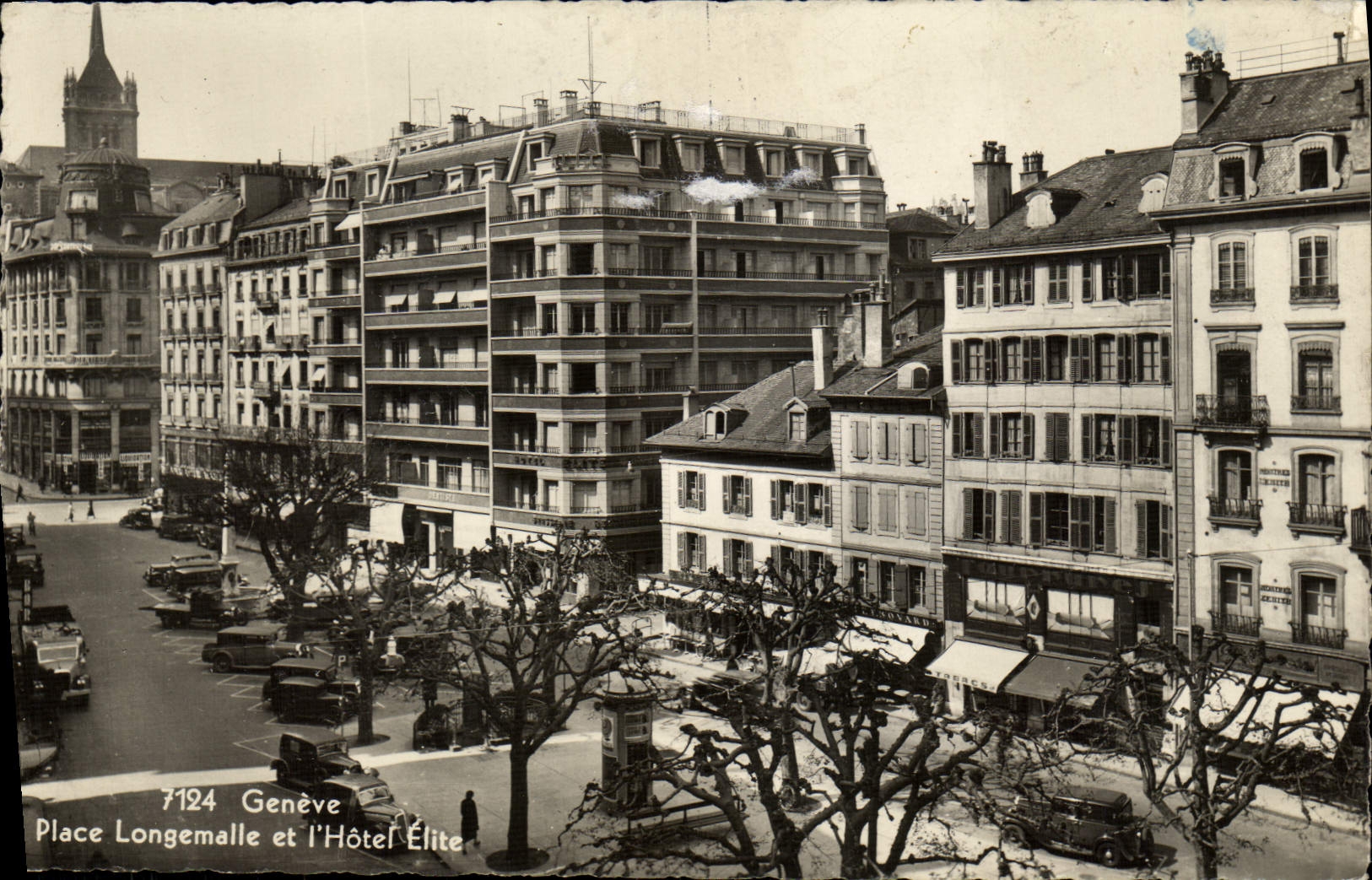 CPM Geneve Place Longemalle Et l'Hotel Elite