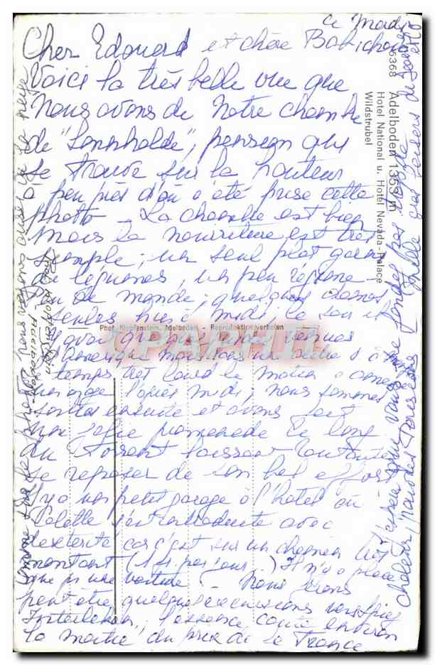 CPA Adelboden Hotel National Hotel Nevada Palace Wildstrubel — Rückseite
