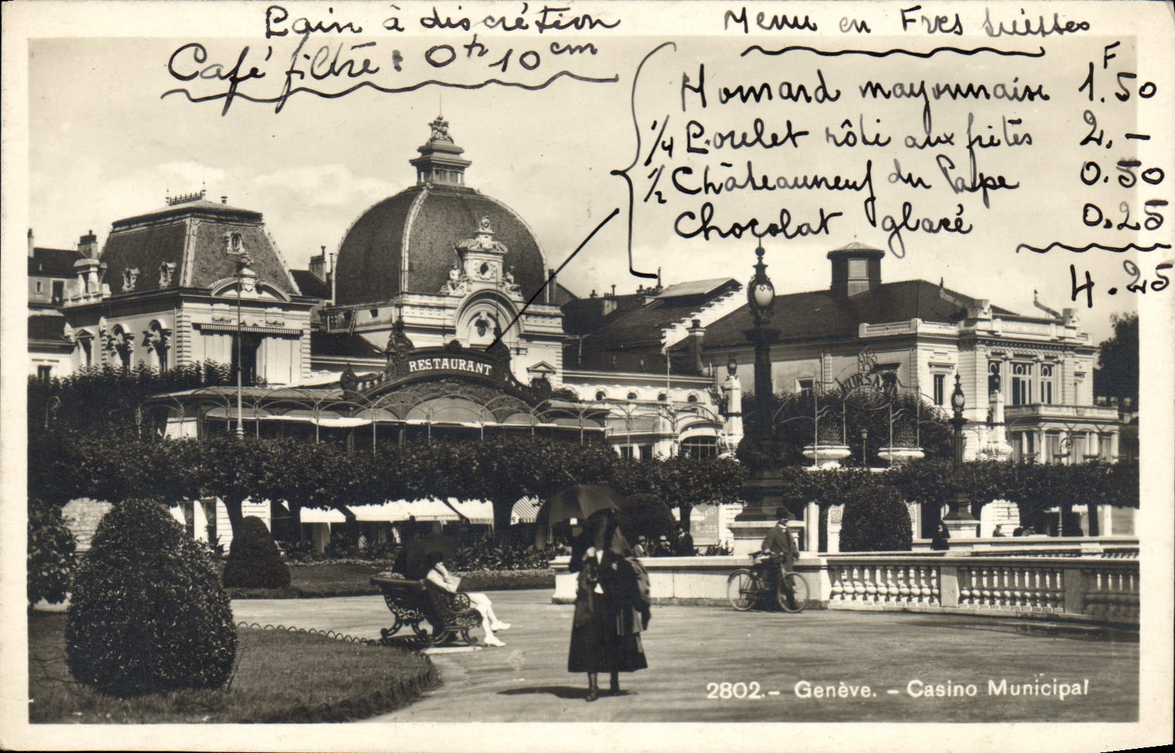 CPA Geneve Casino Municipal avec prix du menu !