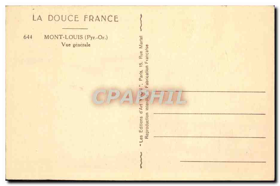 CPA La Douce France Mont Louis Vue Generale — Rückseite