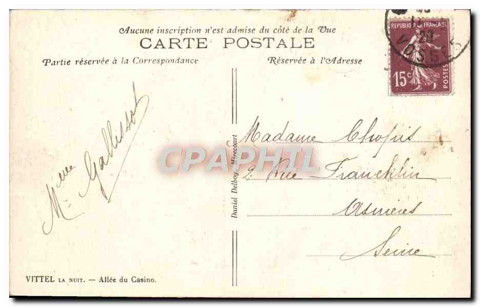 CPA Vittel La Nuit Allee Du Casino — Back