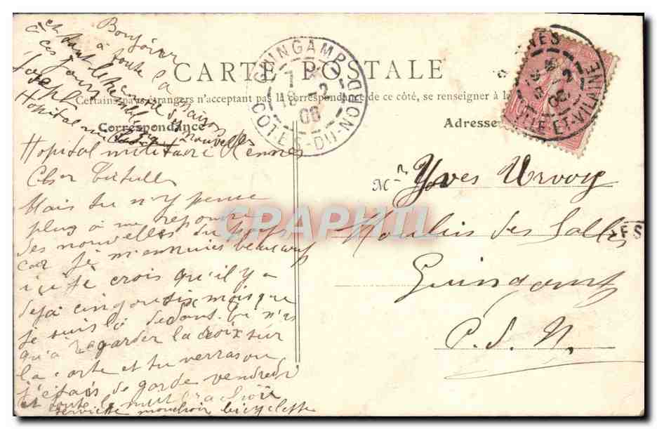 CPA Rennes Hopital Militaire Militaria — Rückseite