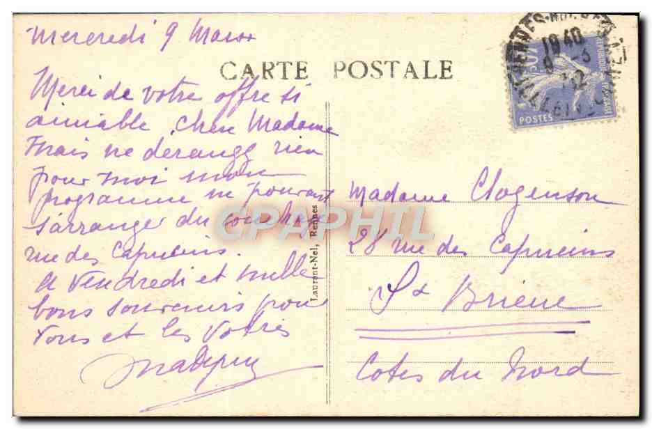CPA Rennes Cloitre De Saint Melaine — Rückseite