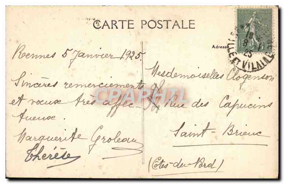 CPA Rennes Les Serres Et Le Bassin — Rückseite