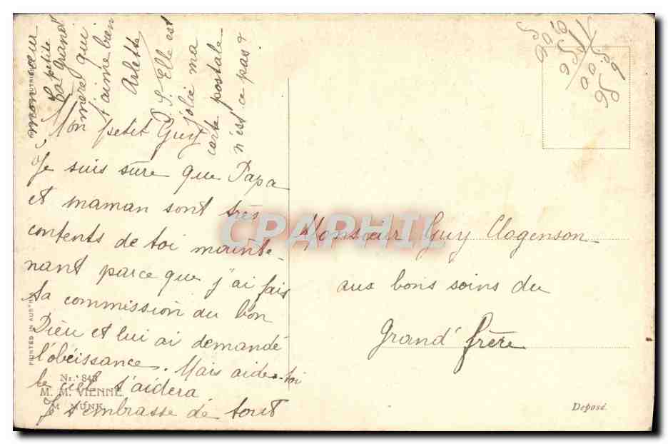 CPA Fantaisie Femme Enfant Moutons  — Verso