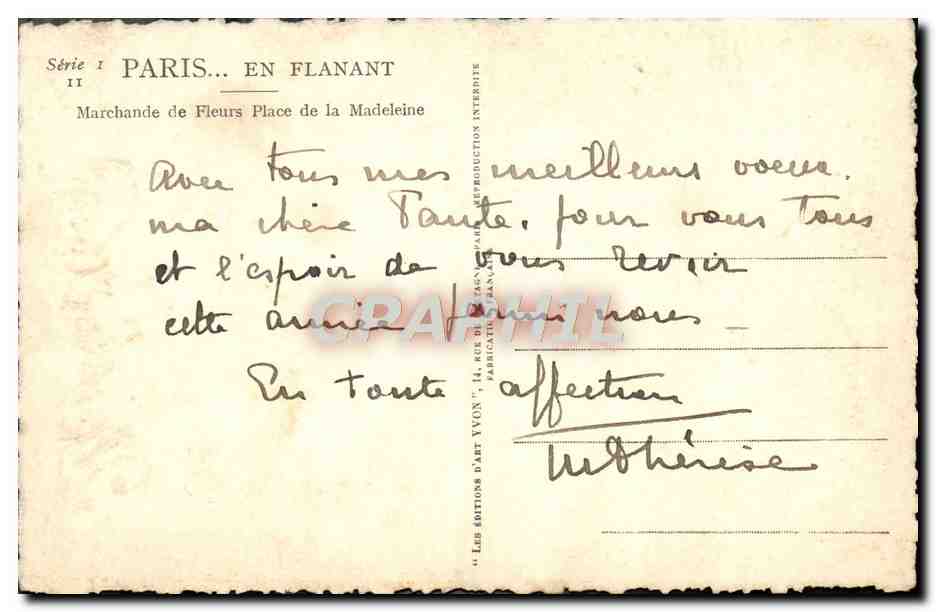 CPA Fantaisie Paris Marchande de fleurs Place de la Madeleine  — Rückseite