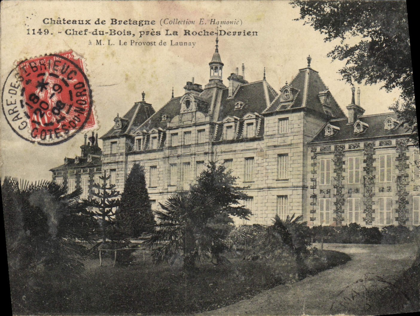Antike Ansichtskarte Schloss Bretagne Chef Du Bois Pres La Roche Derrien a M Le Provost de Launay