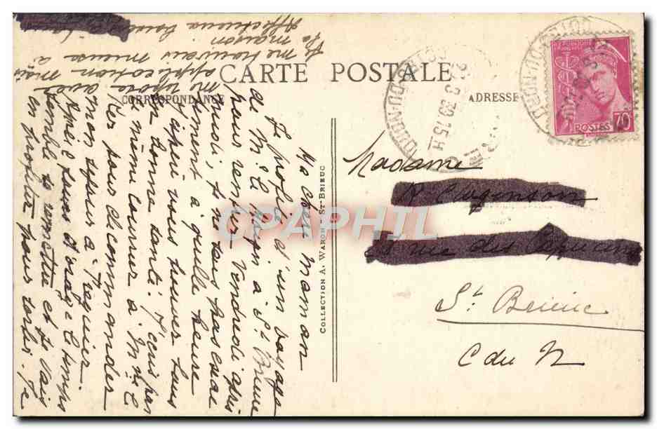 Cascade à l'entrée des Gorges — Vallée de Poulancré, près de Mur-de-Bretagne — A.W. 4229 — Reverso