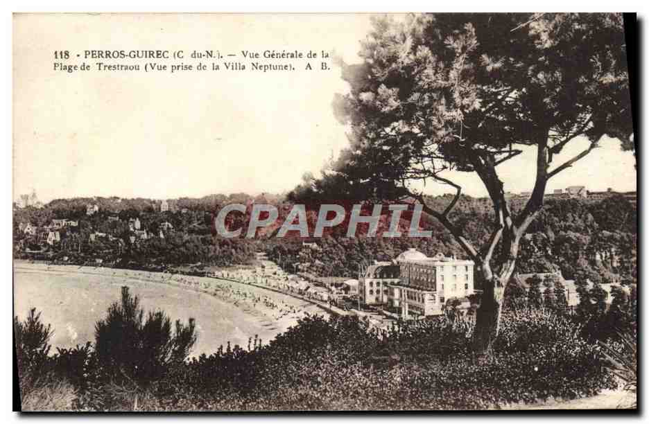 Perros-Guirec (C. du-N.) — Vue Générale de la Plage de Trestraou (Vue prise de la Villa Neptune), A. B.