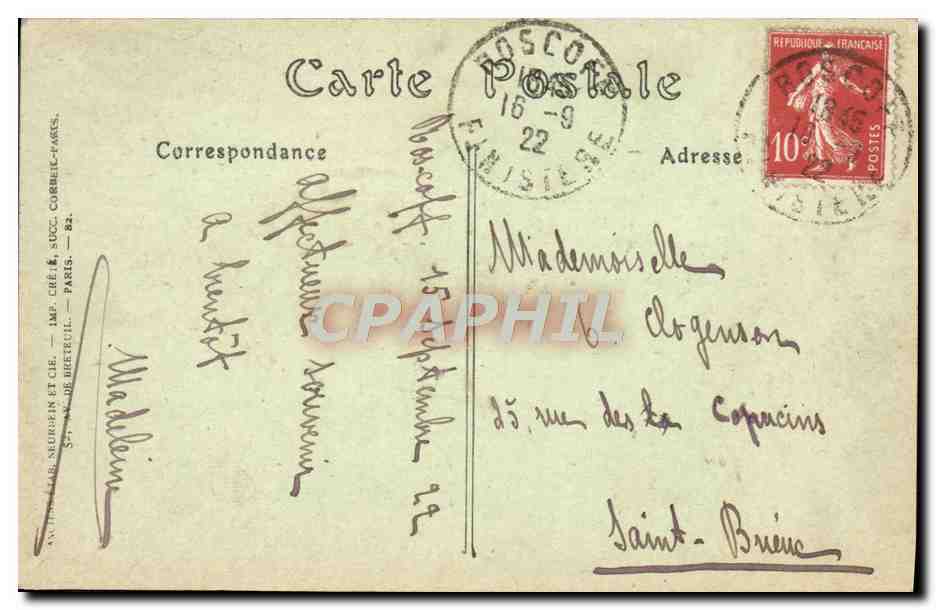 CPA Environs de Saint Pol De Leon Sibiril Chateau de Kerouzere — Rückseite