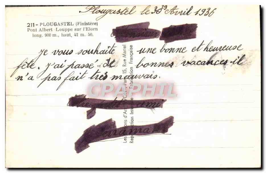 CPM Plougastel Pont Albert Louppe Sur L'Elorn — Rückseite