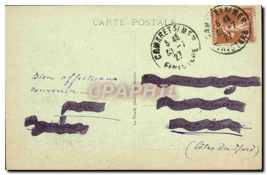 CPA Camaret sur Mer Curieux Rochers de la Pointe de Penhir — Rückseite