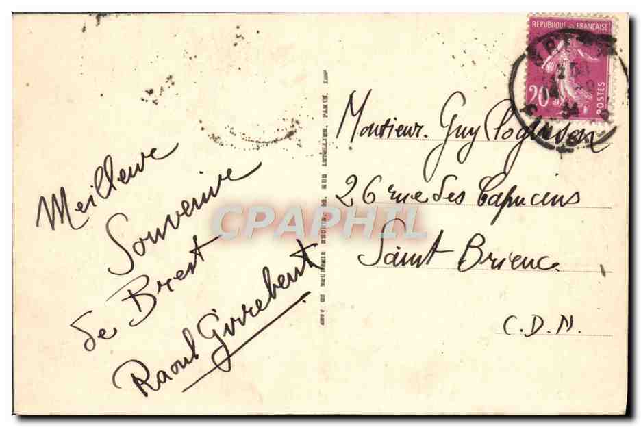 CPA Brest La place Anatole France et les Rues De Siam et Louis Pasteur — Rückseite