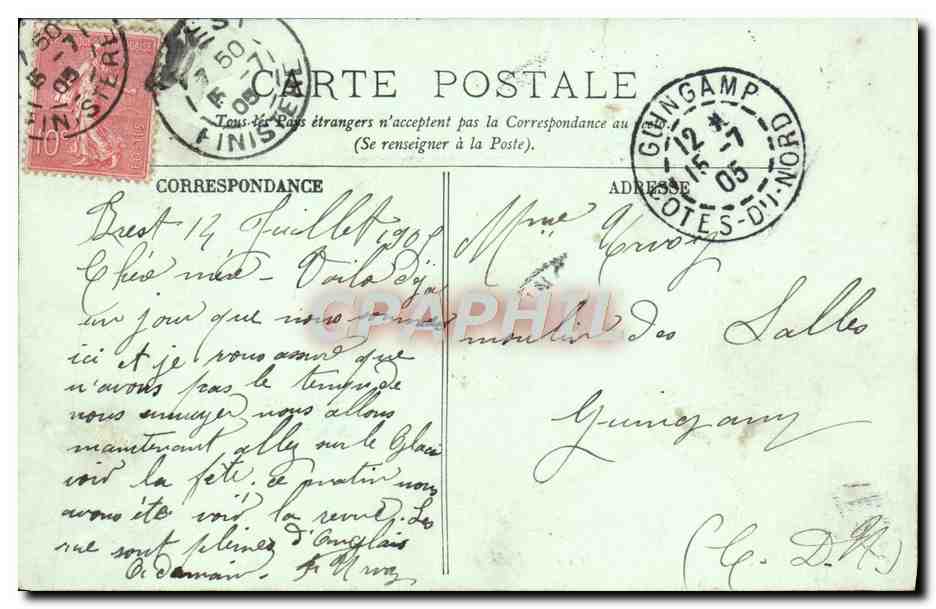 CPA Brest La Rue de la Porte le et la Ville — Rückseite