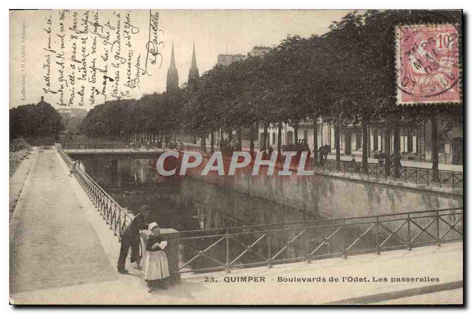 CPA Quimper Boulevards de l'Odet Les passerelles Enfants Folklore
