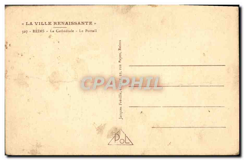 CPA Reims La Cathedrale Le Portail — Rückseite
