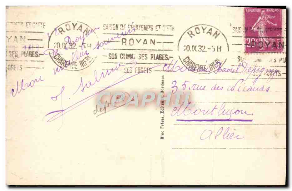CPA Royan Vue Generale La Ville et le Square Botton — Rückseite