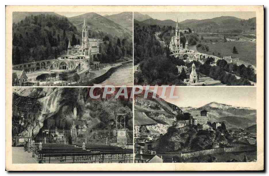 CPA Lourdes La Basilique la grotte et le Chateau Fort