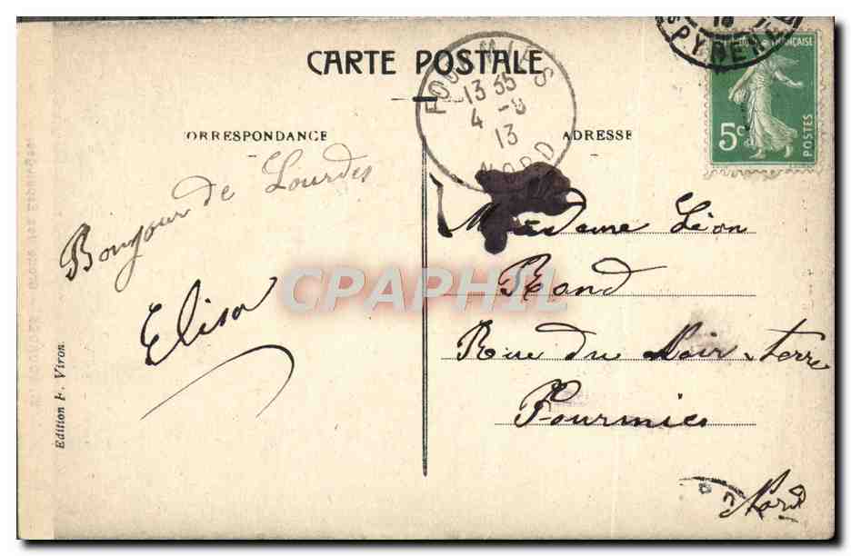 CPA Lourdes Grotte Des Espeluges — Verso