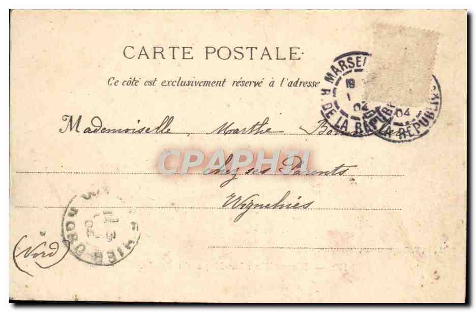 Tarjeta postal antigua Marsella La Plage du Prado — Reverso